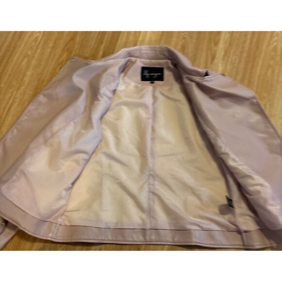 Lily Morgan Moto Jacket Womens Faux Leather M Light Pink Zipper Pockets Belted - Picture 7 of 8